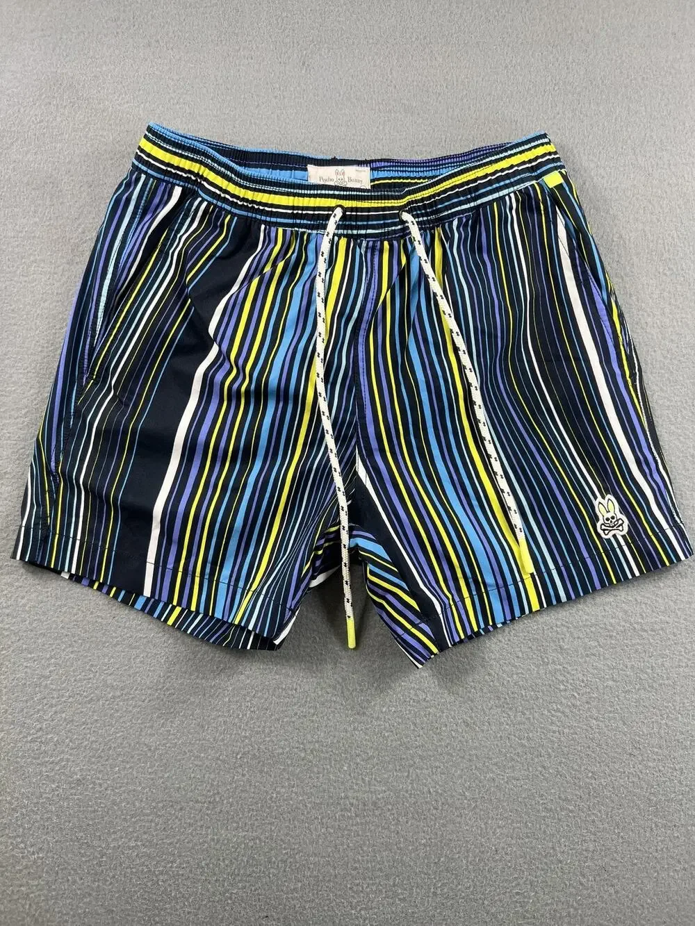 Psycho Bunny Swim Trunks Men's Medium Striped Multicolor Beach Drawstring Shorts